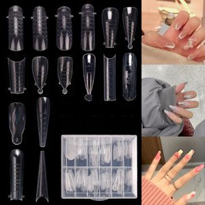 Full täckning Falsk nagel Artificial Clear Acrylic Coffin Shaped Nails för salonger och DIY Art