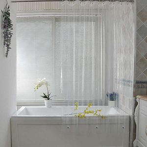 Clear Shower Curtain Waterproof White Plastic Bath Curtains Liner Transparent Bathroom Mildew PEVA Home Luxury with Hooks 210609