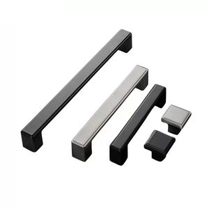 2 pcs Square Black Kitchen Cabinet Handles and Knob Wardrobe Handles Concise Drawer Knobs Furniture Handle Kitchen