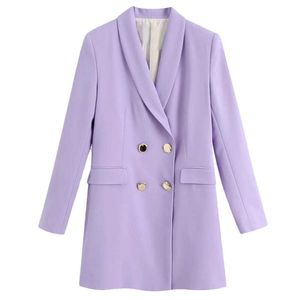 Autumn Lavender Double-breasted Buttons Blazer Boyfriend Friend Style Women Mid Long Suit Coat Fashion Femme 210604