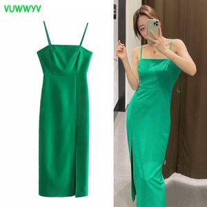 VuWyv Green Backless Sexy Pasek Midi Sukienka Kobiety Lato Elegancki Ołówek Wieczór Party Woman Dresses Front Slit Vestidos 210430