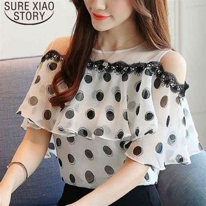 Blusas Mujer De Moda Womens Tops And Blouses O-Neck Butterfly Sleeve Print Ruffles Short Chiffon Blouse 0611 40 210415