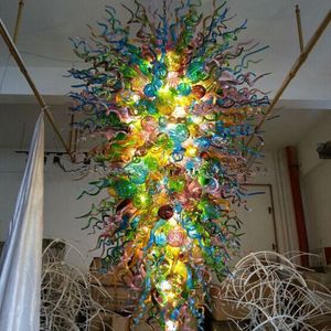 Colorful Modern Crystal Art Decor Chain Pendant Lamp Big Hand Blown Murano Glass Chandelier Light Large Manufacturer Direct Store 28 by 60 Inches