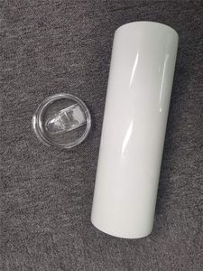 Promoção 20oz Sublimação Reta Copo de Aço Inoxidável Canecas Branco Vácuo de Parede Dupla Em Branco Isolado com Tampa de Selagem e Garrafa de Água de Carro de Palha Plástico