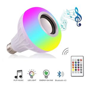 RGB LED -glödlamphögtalare 110V 220V Bluetooth -högtalare BULB MUSIK SPELA DIMBABLE 12W E27 LED -lamplig ljus med fjärrkontro