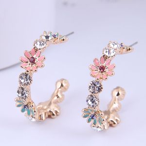 Wholesale new trends earrings for sale - Group buy Earrings Trend New Stud For Women Enamel Colorful Flower Crystal Shining Brincos Feminino