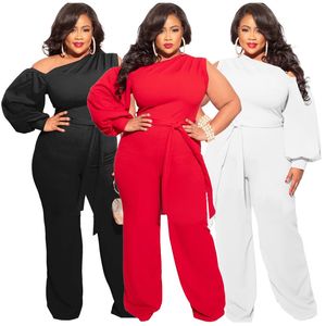 Kvinnor Plus Size Jumpsuits Träningsbyxor Kvinnors Breda Ben Byxor Mode Enfärgad Stora storlekar Sexig Casual Jumpsuit L/XL/XXL/XXXL/XXXXL