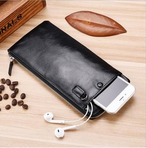 Men Wallet Leather Purse Solid Color Simply Coin Purses Ultra-thin Wallets Mobile Phone Bag Key Zipper Pocket Notecase WMQ1125