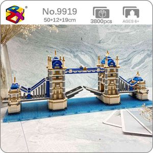 PZX 9919 World Architecture London Tower Bridge River Water Modello 3D Mini Diamond Blocks Mattoni Building Toy per bambini senza scatola Y1130