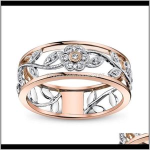 Jewelryluxury Female White Crystal Stone Ring Rose Gold Sier Color Wedding Rings For Women Cute Hollow Flower Zircon Engagement Drop Delivery