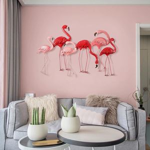 Decorative Figurines Objects & Nordic Style Wall Decoration Creative Flamingo Iron Three-dimensional 3D Living Room Background Pendant Home