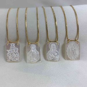 Religiösa Tro Moder av Pearl Shell Jesus Virgin Mary Guadalupe Hängsmycke Halsband för kvinnor Smycken