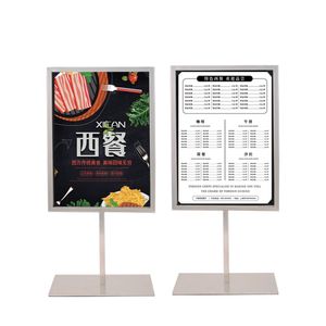 Iron Advertising Poster Label Stand A4 Black White Double-size Display Holder Countertop Banner Rack