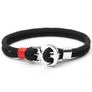 Tennis Stainless Steel Mens Bracelet Double Layer Braided Thread Braslet For Hombre Boy Creative Anchor Viking Braclet Male Accessories