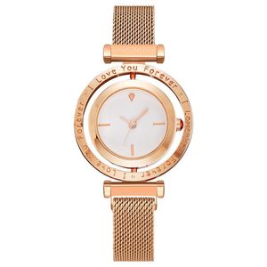 Creative Simple Women Luxury Fashion Watches Gold Stainless Steel Mesh Strap Quartz Watch Magnet Buckle Ladies Wristwatches 24mm