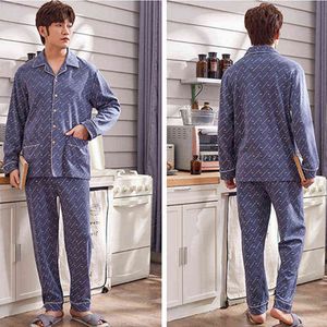 Хлопок мужская с длинным рукавом большого размера пижамы ночные рубашки спящий со спячниками повседневная домашняя одежда набор зимой весна осенью пижама набор мужчин 21111