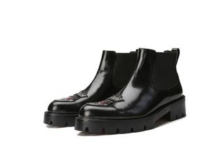 Couro novo inverno genuíno bordado preto moda alta botas de top