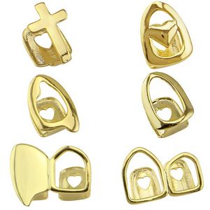 Hollow Heart Cross Star Bocca Dente Superiore Inferiore Denti Griglie Oro 18 carati Grillz Singolo Hip Hop Gioielli per il corpo per uomo donna