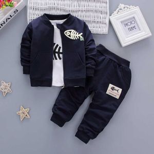 Luxury Designer Baby Boy Clothes Cartoon Fish Cardigan Coat + T-shirt + Pants Infant Clothing Outfits Kids Bebes Jogging Suits G1023