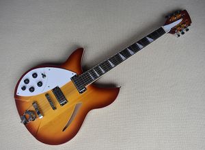 12 strängar tobak Sunburst semi-ihålig elektrisk gitarr med rosewood fretboard, vänsterhänt