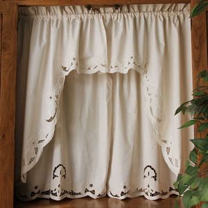 Short Coffee Curtain Retro Hollow Hem Wear Pole Triangular Curtains for Bar Kitchen Cabinet Door and Window 210712