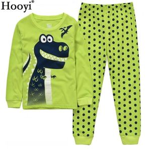 Dino Boys Sleepwear Passar 100% Bomull Lång Barnkläder Satser Motor T-shirts Byxor 2-stycken Kid Pyjamas 2 3 4 5 6 7 År 211109
