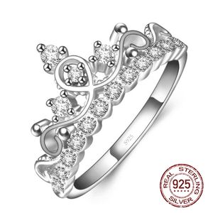 Original 100% 925 Sterling Silver Ring Enchanted Crown Open Rings Fashion Clear Shine Cz Tiara Justerbar storlek J-029