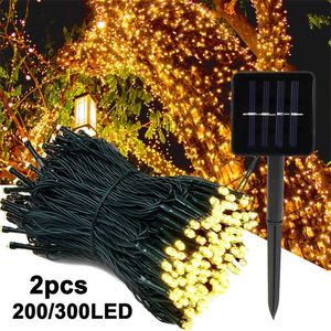 200/300 LED luci solari a stringa giardino esterno impermeabile illuminazione leggiadramente per albero cortile matrimonio decorazioni natalizie 211104