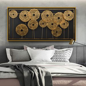 Schwarz-Gold-Blumen-Wandbilder für Wohnzimmer, moderne Poster und Drucke, dekorative Malerei, Leinwandmalerei