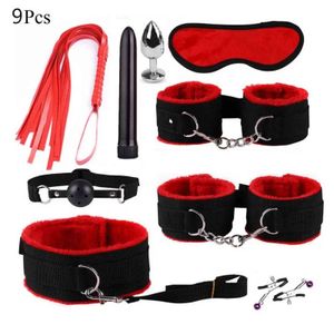 NXYSM Bondage Produtos Sexuais Exóticos para Adultos Jogos Couro Bondage BDSM Kits Handcuffs Brinquedos Chicote De Cauda Plug Mulheres Acessórios Rosa 1126