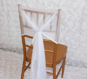 Stolskydd 10st White Back Ribbon Decoration Sweet Cover Chiffon Sashes Bow Wedding Party Slips