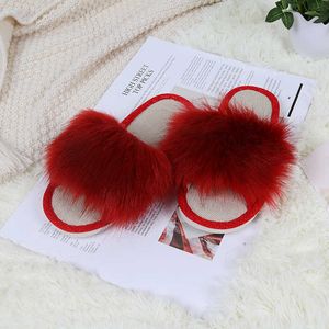 MLJufe Mulheres Chinelos Faux Fute Fluffy Inverno Color Vermelho Aberto Toe Fuzzy Acolhedor Quarto Home Furry Chinelos Y1007