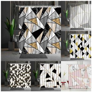 Minimalist Shower Curtain Creativity Colorful Geometric Marbling Pattern Waterproof Polyester Fabric Multiple Size Bath Curtains 210609