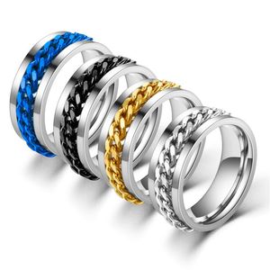 Kluster ringar mode spinner kedja ring män rostfritt stål metall inte blekna guld svart silver färg reliever stress party