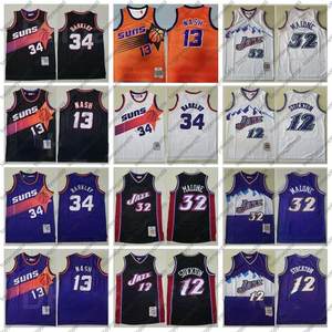 Toppkvalitet Mitchell och Ness Basket Karl Malone tröja 32 Steve Nash 13 Charles Barkley 34 John Stockton 12 Retro Lila Svart Vit Orange Sydd Big Team Logotyp