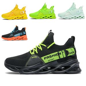 God kvalitet icke-varumärke män Kvinnor Running Skor Blade Andas Sko Svart Vit Lake Green Volt Orange Gula Mens Trainer Utomhus Sport Sneakers 39-46