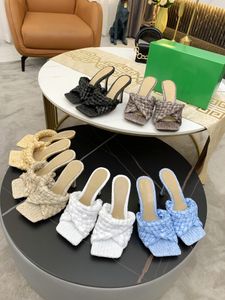 High heels Square head Slippers fashion summer personality trend handmade straw rope flat non-slip rubber bottom come with boxes and bags size35-40