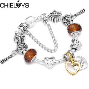 Charm Bracelets CHIELOYS Silver Color Love Heart Beads Colorful Cute Feather Bangles For Women Wife Jewelry DIY Making Gift