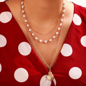 Veneras al por mayor-Cadenas Collar de oro bohemio para las mujeres Colgante Colgante Viagón de verano Pearl Blanco Joyería de cadena de múltiples capas Venta al por mayor
