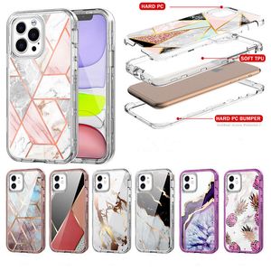 Full Body 3in1 حالات الهاتف الثقيلة لجهاز iPhone 12 11 13 14 Pro Max Xsmax XR 7 8Plus Anti-scratch Hybrid Sturdy Marble Marble Cover