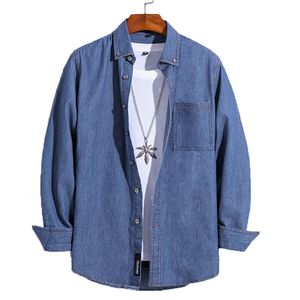 100% Cotton Denim Shirt Men Full Sleeve Thin Casual Regular Fit males leisure Overshirts for Soft Comfortable pocket top 210809