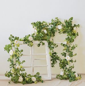 180CM Artificial Flowers Plants Wedding Party Decorations Fake Eucalyptus Vine Garland Hanging for Weddings Leaf Home Office Garden Wall Table Craft Art Decor