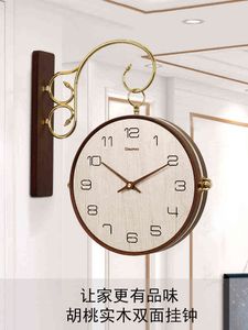 Relógio de parede nórdico simples dupla face design moderno relógio de parede de madeira de luxo sala de estar casa reloj de pared decoração de casa DF50WC H1230