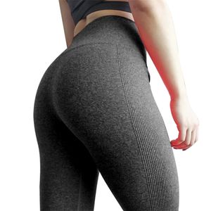 Kvinnor Komprimering Sportbyxor Grå Stickad Seamless Leggings Elastic Gym Fitness Workout Running Push Up Byxor 211204