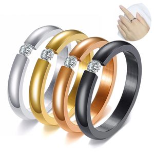 Rings for Women 3mm Thin Stainless Steel Engagement Ring Elegant Lady AAA CZ Stone Wedding Party Jewelry Bands