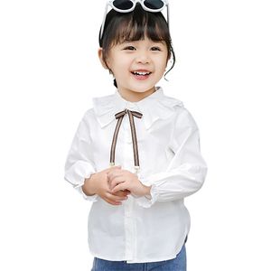 女の子リボンホワイトブラウス弓子供のシャツ10代の服210527のための学校ブラウス