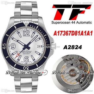 TF Superocean 44 ETA A2824 Automatic Mens Watch A17367D81A1A1 Braccia BLUE Bianco quadrante Bianco Stick Numero indicatori Acciaio inossidabile Braccialetto Super Edition Orologi Puretime