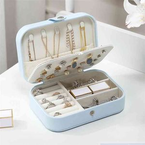 Casegrace Mini Travel Jewelry Organizer Box Storage Girl Portable PU Leather Earring Ring Necklace Jewellery 210914