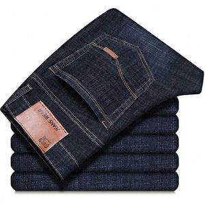 Мужские джинсы весенние классические винтажные прямые свободные повседневные джинсовые брюки бизнес работа комфортабельно негабаритные джинсы штаны 211029