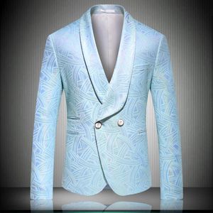 High Quality Men's Blazer Sky-Blue Two Buttons Sequins Suit Jacket Party Wedding Banquet Nightclub Singers Clothing 9027-2 Suits & Blazers